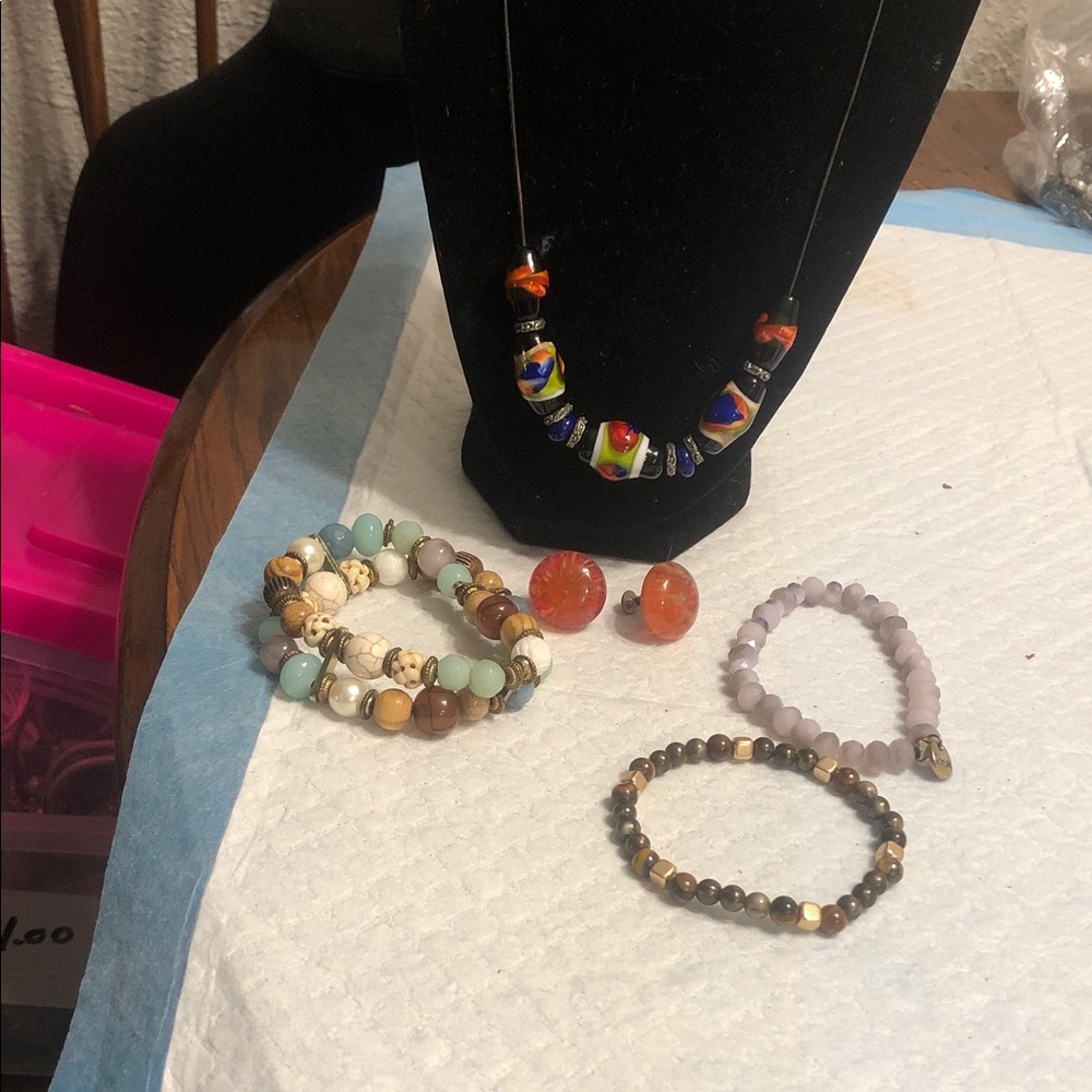 Vintage Multicolor Beaded Necklace with Orange Accent Beads